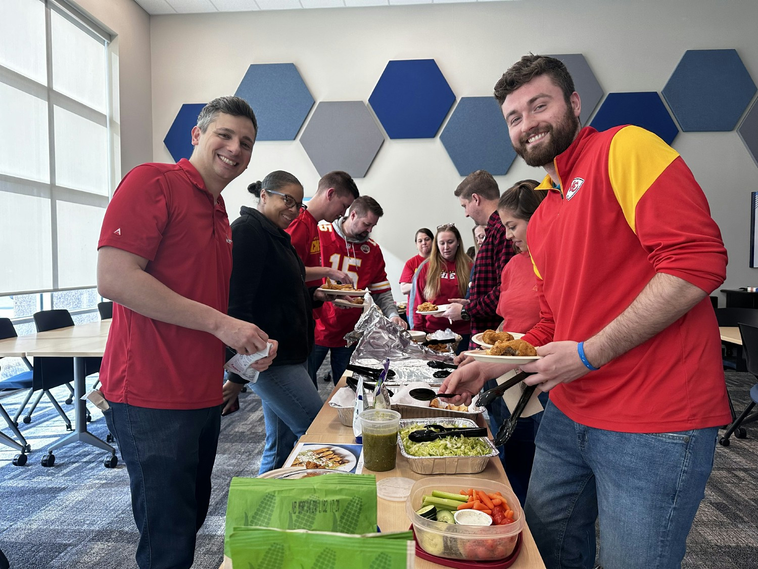 Team Basys celebrates the Kansas City Chiefs heading to the Super Bowl with a tailgate potluck. 
